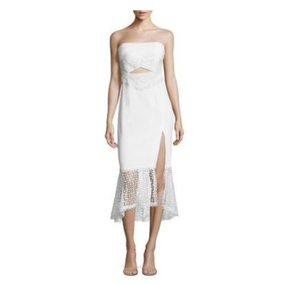 Jonathan Simkhai White Window Pane Lace Bandeau Midi Dress Bridal Wedding - Picture 2 of 16
